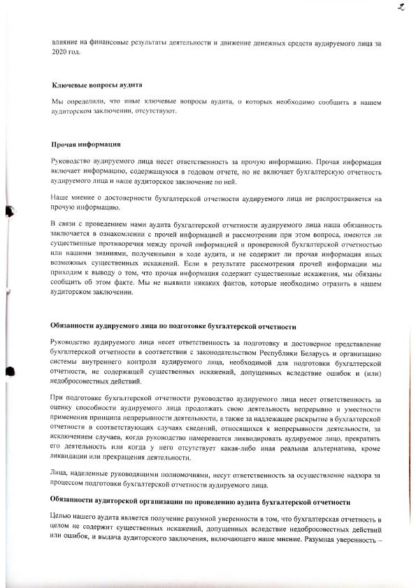 Аудиторское заключение и бухгалтерская отчетность ОАО Бел Стом Кристал за 2020 год 2